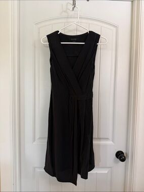 All Saints 100% Silk Black Sleeveless Wrap-Style Midi Dress